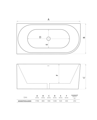 Lavita Oklahoma szabadonálló kád sarokba 170x80 cm jobbos, fehér 5900378345091