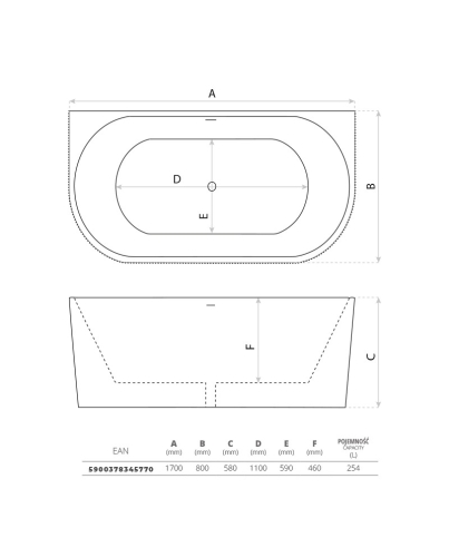 Lavita Oklahoma szabadonálló kád falhoz 170x80 cm, fehér 5900378345770