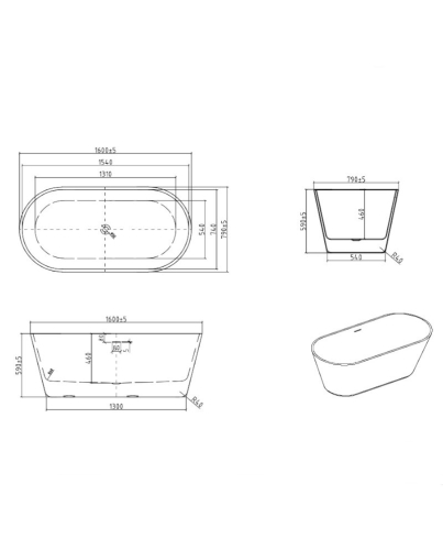 Lavita Mijas szabadonálló kád 160x79 cm, fehér 5900378345121