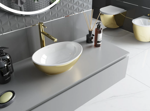 Mexen Elza pultra ültethető mosdó 40x33 cm, arany/fehér 21014006