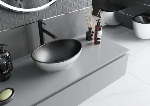 Mexen Elza pultra ültethető mosdó 40x33 cm, ezüst/fekete 21014023