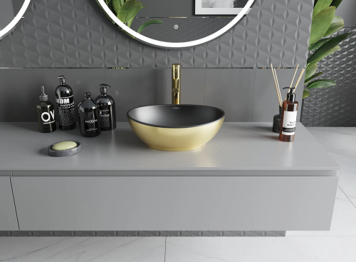 Mexen Elza pultra ültethető mosdó 40x33 cm, arany/fekete 21014026