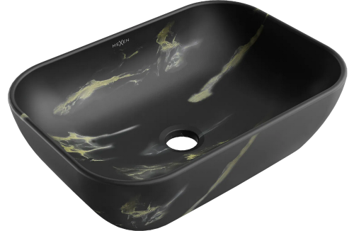 Mexen Rita pultra ültethető mosdó 45x32 cm, márványmintás fekete 21084588
