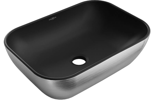 Mexen Rita pultra ültethető mosdó 45x32 cm, matt fekete/ezüst vonal mintával 21084573