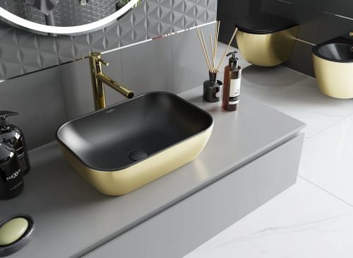 Mexen Rita pultra ültethető mosdó 45x32 cm, matt fekete/arany 21084576