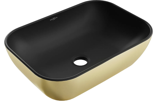 Mexen Rita pultra ültethető mosdó 45x32 cm, matt fekete/arany 21084576