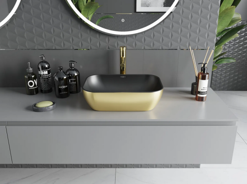 Mexen Rita pultra ültethető mosdó 45x32 cm, matt fekete/arany 21084576