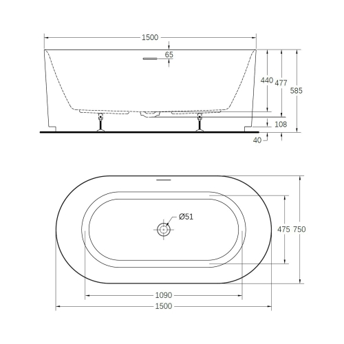 Wellis Pireas 150x75 cm szabadon álló akril kád, fehér WK00215