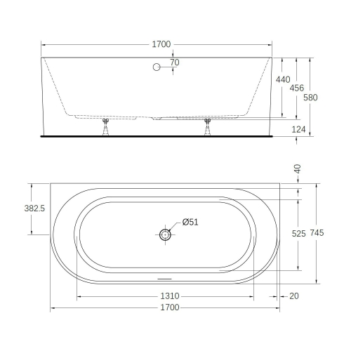 Wellis Calabria Slim 170x75 cm szabadon álló akril kád, fehér WK00221