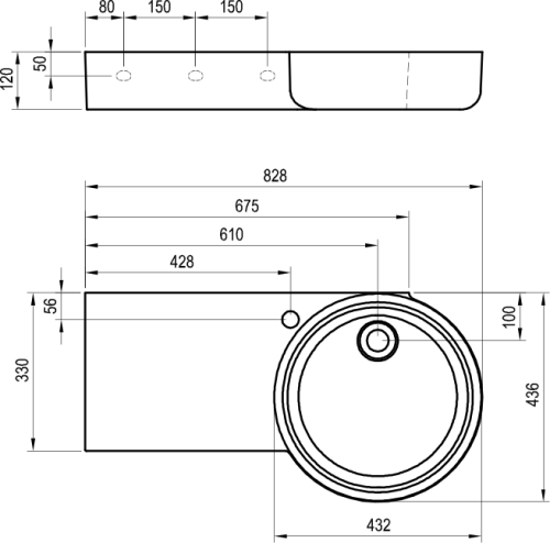 Ravak ARC 83/43 balos fali mosdó, fehér XJXL1283000
