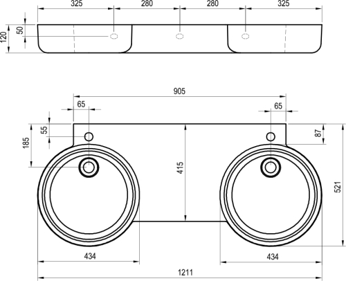 Ravak ARC 121x52 cm dupla mosdó, fehér XJX01212002
