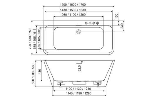 M-Acryl Iris W 150x72 cm szabadon álló akril kád, fehér 12637