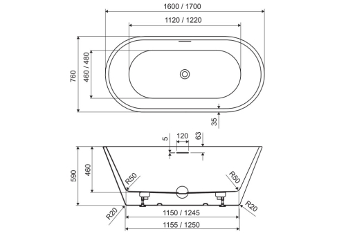 M-Acryl Victory 160x76 cm szabadon álló akril kád, fehér 12638