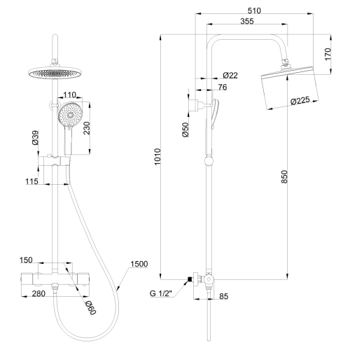 Invena VOLOS termosztátos zuhanyrendszer, matt fekete AU-37-T04-V