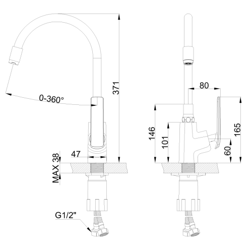 Invena LIGARIA ECO mosogató csaptelep flexibilis kifolyóval, arany/matt fekete BZ-39-009-L