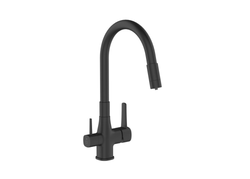 Invena GLAMOUR vízszűrős mosogató csaptelep flexibilis kifolyóval, matt fekete BZ-02-F04-V