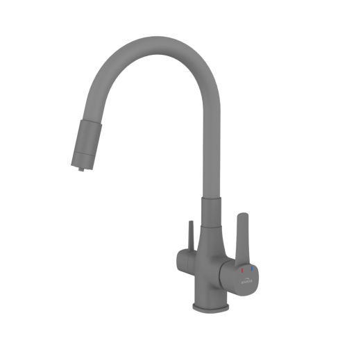 Invena GLAMOUR vízszűrős mosogató csaptelep flexibilis kifolyóval, matt szürke BZ-02-F05-V