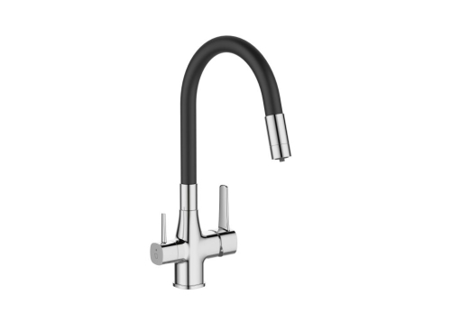 Invena GLAMOUR vízszűrős mosogató csaptelep flexibilis kifolyóval, króm/matt fekete BZ-02-F08-V