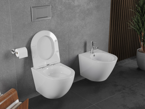 Mexen Lena perem nélküli Rimless Tornado wc csésze lassan záródású slim wc ülőkével, fehér 30220300T