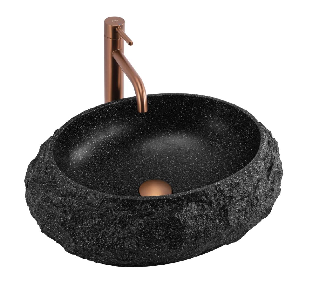 Rea Mika Black 50x38 cm pultra ültethető kőhatású mosdó, fekete REA-U4333