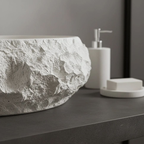 Rea Mika Ivory 50x38 cm pultra ültethető kőhatású mosdó, fehér REA-U7350