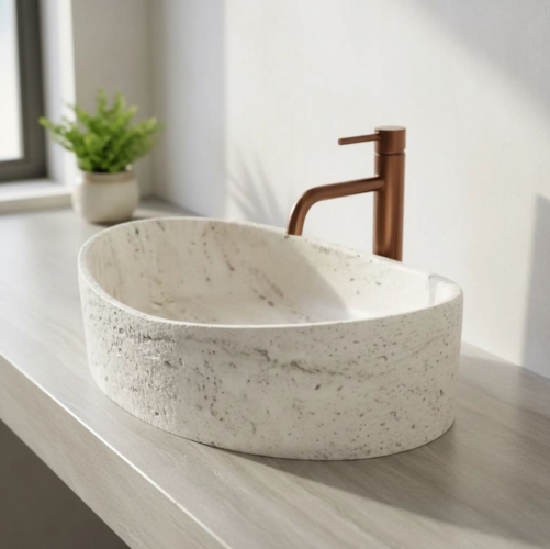 Rea Dream 49x37 cm pultra ültethető kőhatású mosdó, fehér REA-U0635