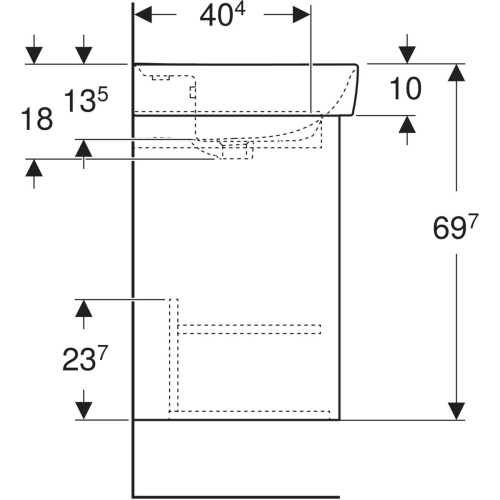 Geberit Selnova Square mosdószekrény mosdóval, egy ajtóval 55x69.7x44cm, fehér/lakkozott fényes selyem 504.133.01.1