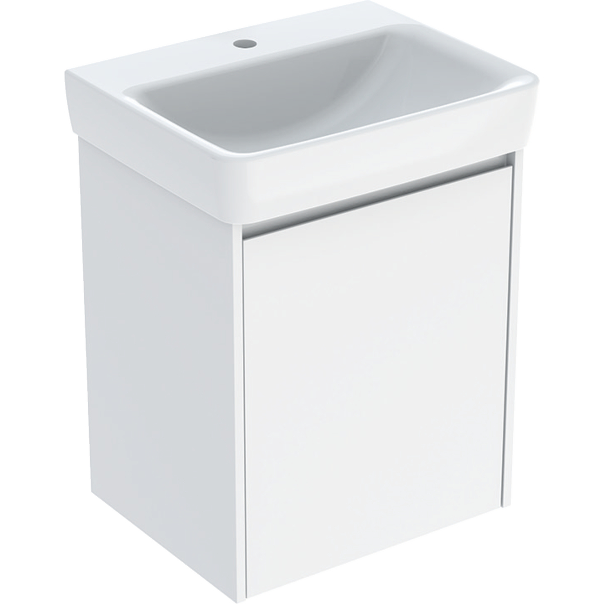 Geberit Selnova Square mosdószekrény mosdóval, egy ajtóval 55x69.7x44cm, fehér/lakkozott fényes selyem 504.133.01.1