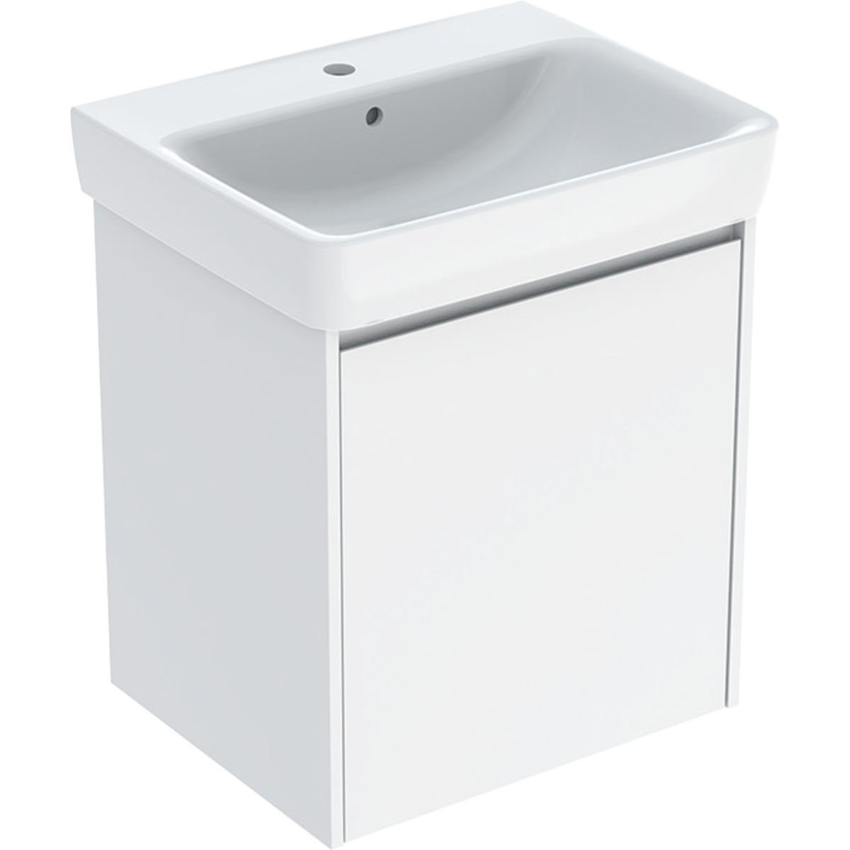 Geberit Selnova Square mosdószekrény mosdóval, egy ajtóval 60x69.7x48 cm, fehér/lakkozott fényes selyem 504.133.01.1