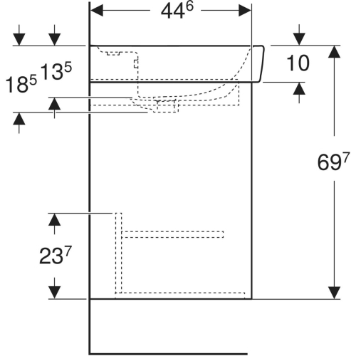 Geberit Selnova Square mosdószekrény mosdóval, egy ajtóval 60x69.7x48 cm, láva/lakkozott selyem matt 504.134.JK.1