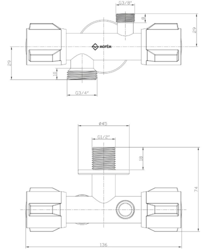 Mofém kerámiás 1/2x3/4x3/8 kombinált sarokszelep, króm 163-0043-00