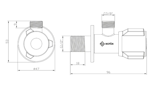 Mofém kerámiás 1/2x3/8 sarokszelep, króm 163-0040-00