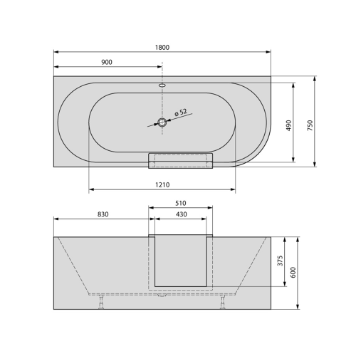 Sapho POLYSAN PORTAS L 180x75 cm balos aszimmetrikus kád ajtóval, fehér 75551