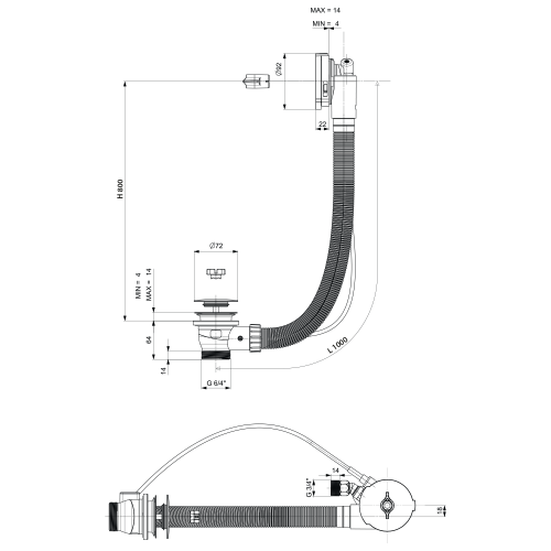 Sapho POLYSAN 100 cm bovdenes lefolyó kádtöltővel, matt réz 71855.70