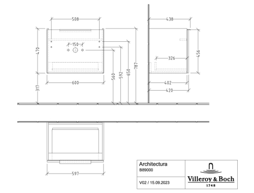 Villeroy & Boch Architectura 60 cm alsó szekrény, Oak Kansas B89000RH