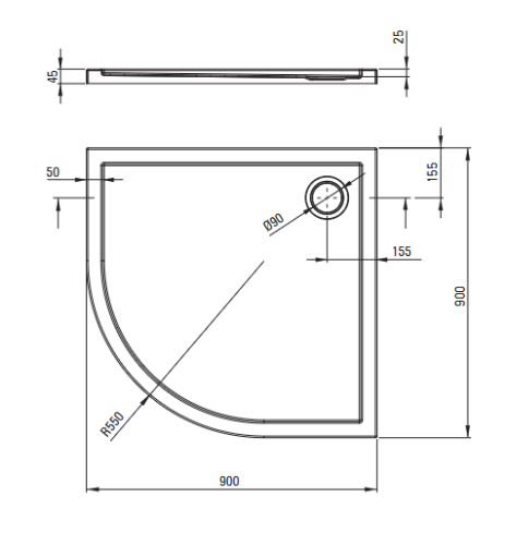 Deante Funkia Evo negyedköríves zuhanykabin zuhanytálcával 90x90 cm, titánium KYPPD099P