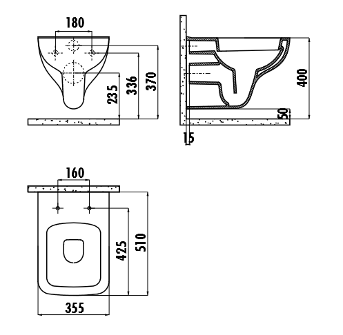 Creavit Bene falra szerelhető wc Bidé2in1, fehér BN320-00CB00E-0000