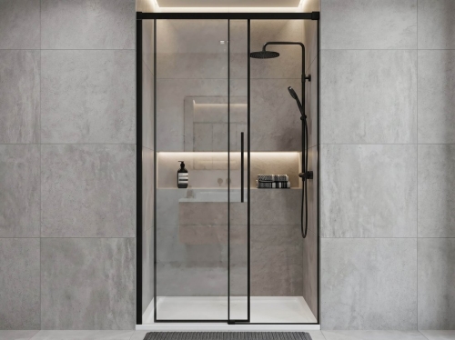 Sapho GELCO LUXOR BLACK 150 cm zuhanyajtó transzparent üveggel, matt fekete GU1215B