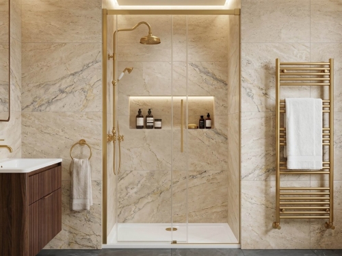 Sapho GELCO LUXOR GOLD 100 cm zuhanyajtó transzparent üveggel, matt arany GU1210G