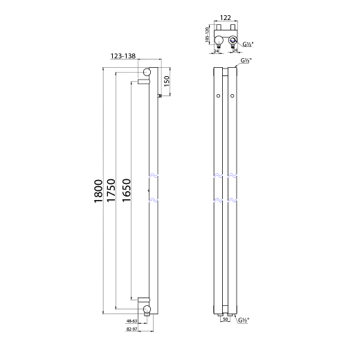 Sapho PILON 122x1800 mm fürdőszobai radiátor, króm IZ123T