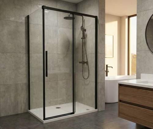 Sapho GELCO LUXOR BLACK 100 cm oldalfal transzparent üveggel, matt fekete GU5610B