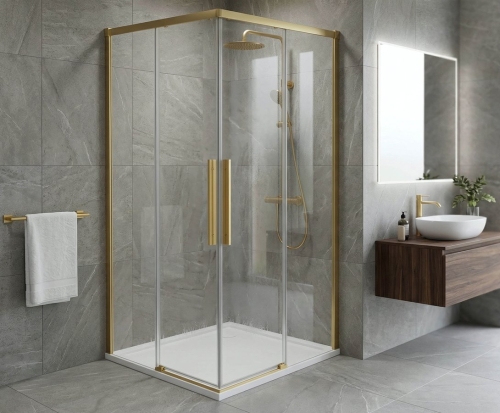 Sapho GELCO LUXOR GOLD 100 cm tolóajtó sarokbelépős zuhanykabinhoz transzparent üveggel, matt arany GU2110G