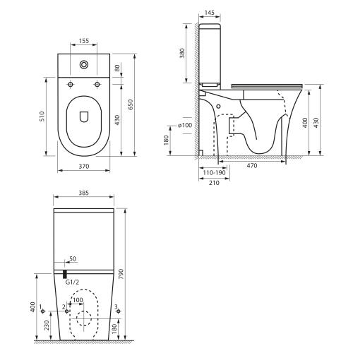 Sapho AQUALINE VITO RIMLESS monoblokkos WC, fehér PB105WR
