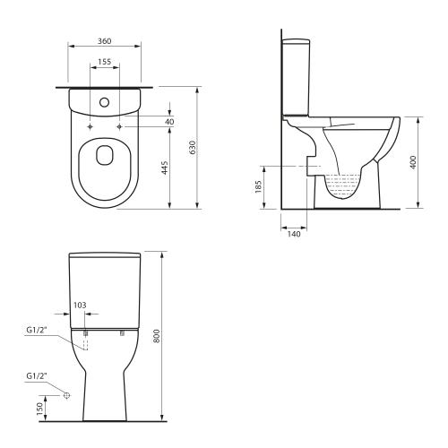 Sapho AQUALINE TAVON RIMLESS hátsó kifolyású monoblokkos WC, fehér PB106WR