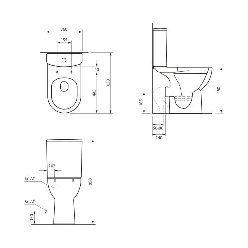Sapho SANIVEX RIMLESS monoblokkos WC, fehér PC108WR