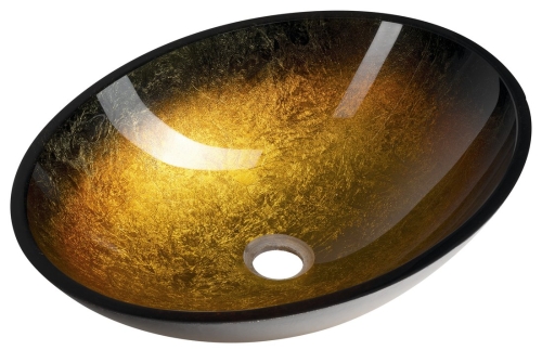 Sapho BEAUTY SELVA 51x38 cm pultra ültethető üvegmosdó, fekete/arany TY319