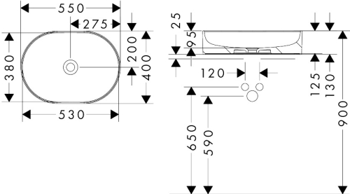 Hansgrohe Xuniva U 55x40 cm pultra ültethető mosdó, fehér 60166450