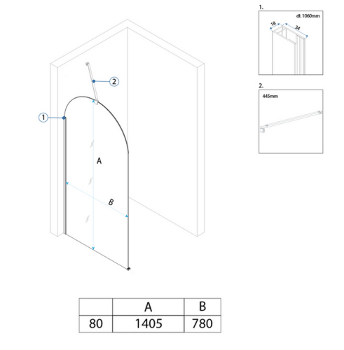 Rea Travis fix kádparaván 80 cm, szálcsiszolt arany REA-W0551