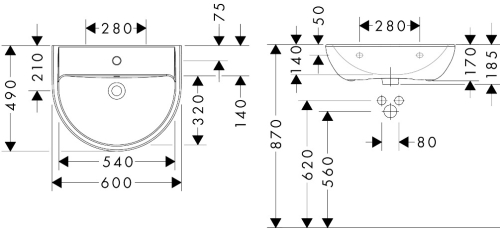 Hansgrohe GladeLake S 60x49 cm fali mosdó, fehér 60102450