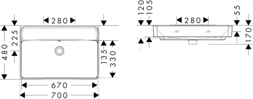Hansgrohe Xanuia Q 70x48 cm fali mosdó csaplyuk nélkül, fehér 60222450